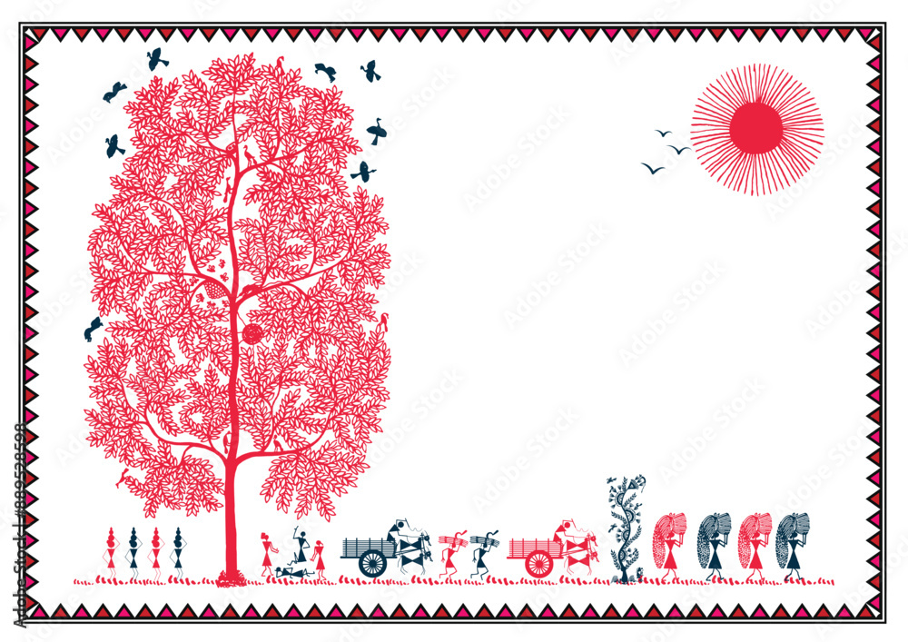 Vetor de Echoes of Tradition: A Captivating Warli Artwork - Celebrating ...