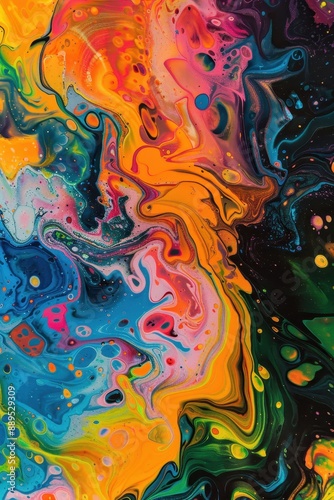 A colorful, swirling background with a red and blue line in the middle