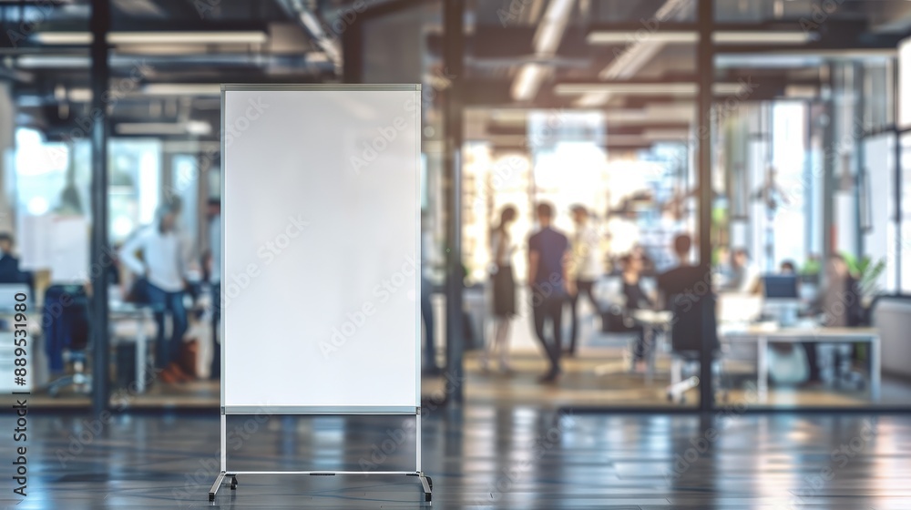 Empty whiteboard in modern open office with people Empty whiteboard in modern open office with people