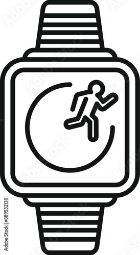 Smart watch showing running man on screen icon, outline style
