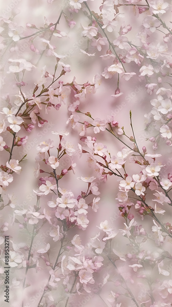 Obraz premium Spring cherry blossom cherry flowers flat on pastel background