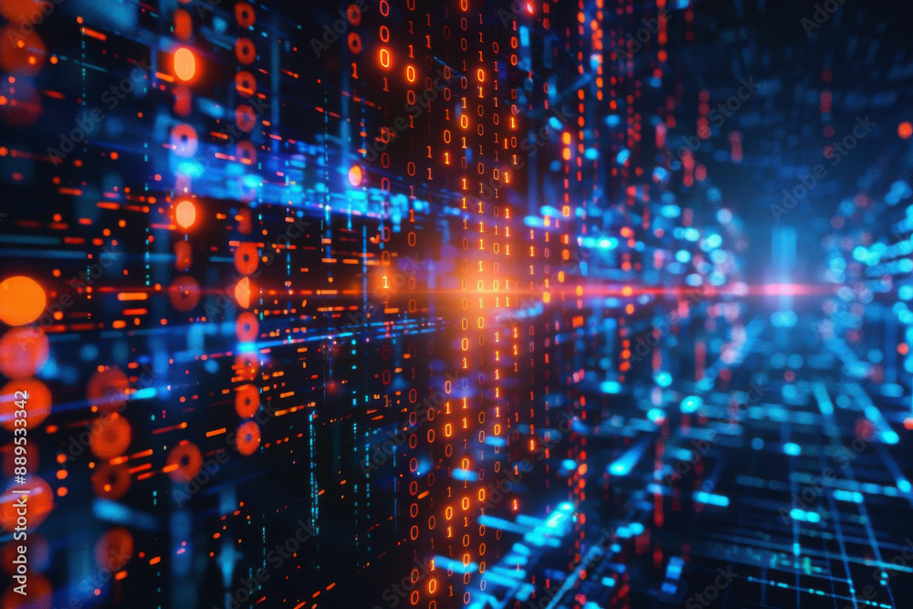 A digital background with binary code and holographic interfaces, symbolizing advanced technology A digital background with binary code and holographic interfaces, symbolizing advanced technology