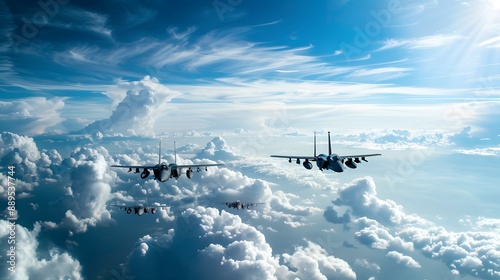 view of clouds over the sea with an airplane flying photo