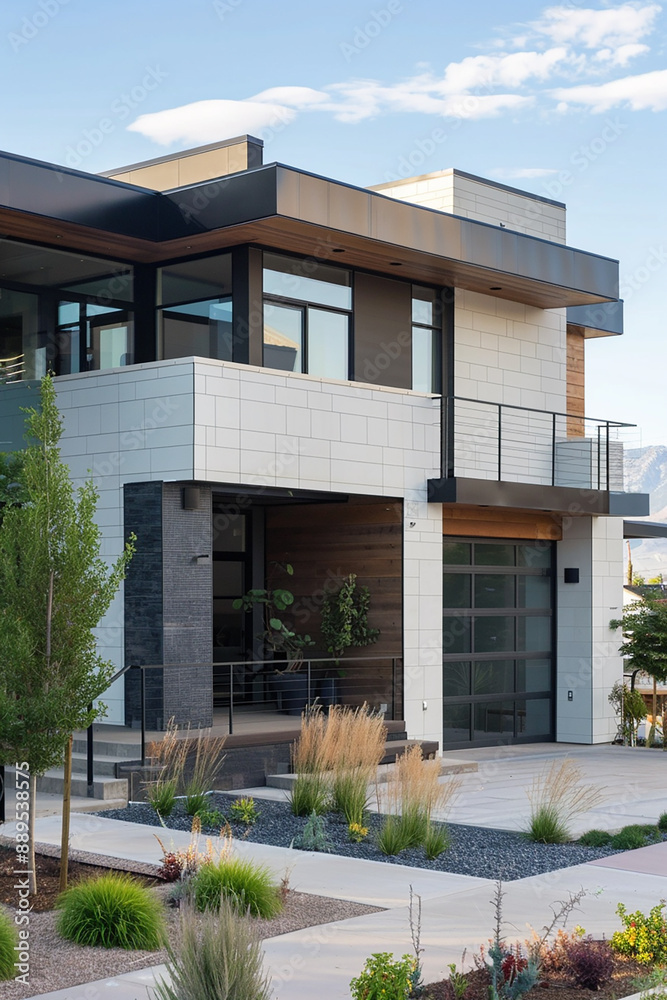 A modern house with clean lines and a well-maintained garden, showcasing contemporary architecture. A modern house with clean lines and a well-maintained garden, showcasing contemporary architecture.