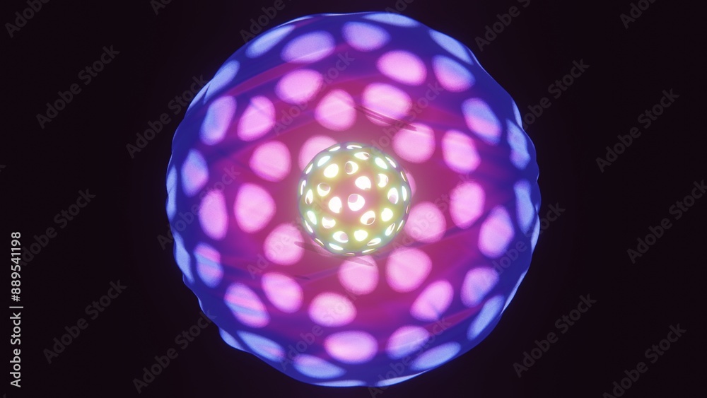 Abstract 3D aura illuminated fluid sphere curve energy transparent ball magic neon beams ray glow rainbow gradient colours smooth computer graphics rendered 4K wallpaper event background poster