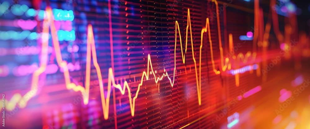 Graphical representation of stock movements resembling a heartbeat monitor, highlighting market fluctuations. Graphical representation of stock movements resembling a heartbeat monitor, highlighting market fluctuations.