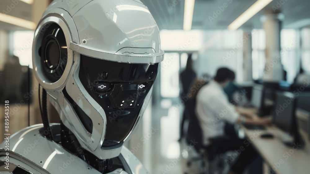 Working with real people in a modern office with a robot. Stock technology at work. Working with real people in a modern office with a robot. Stock technology at work.