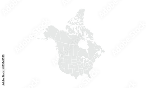 North America map Grayscale,isolated on white background for website layouts,background,education, precise,customizable,Travel worldwide,map silhouette backdrop,earth geography, political,reports.