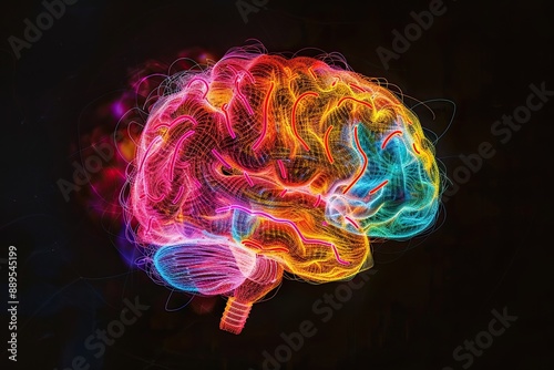 neon brain isolated on black to show how much energy is needed for the brain or AI to work properly