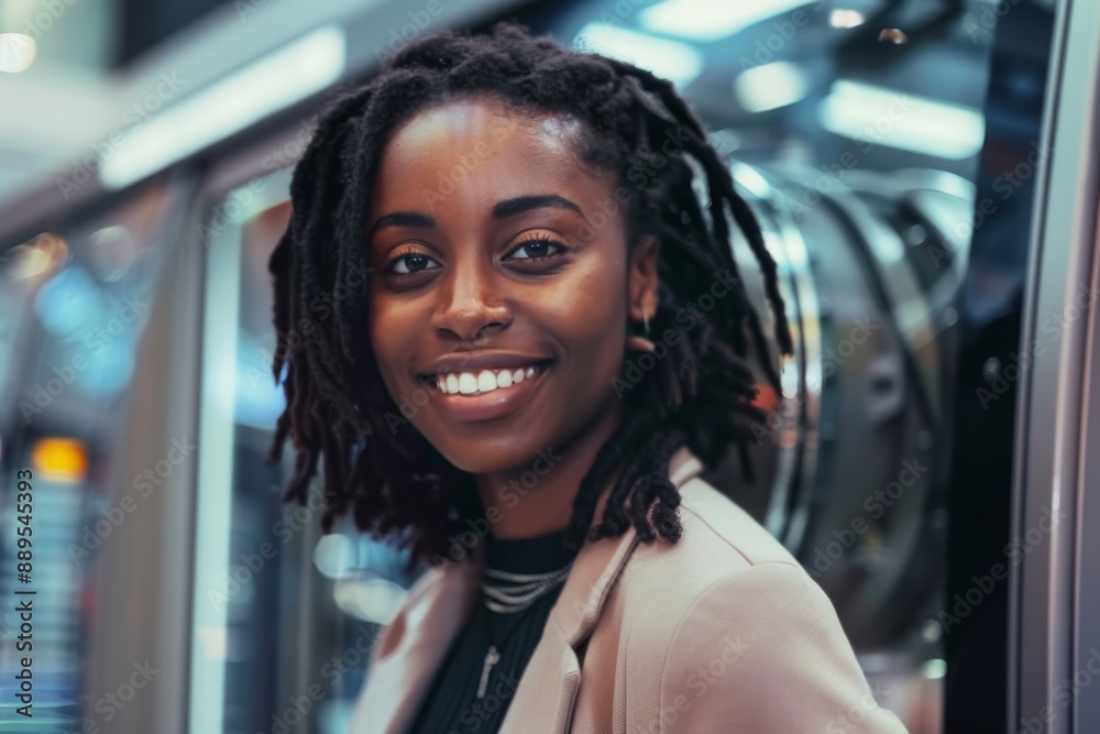 An African AI analyst and robot offer advice in a futuristic technology office setting.