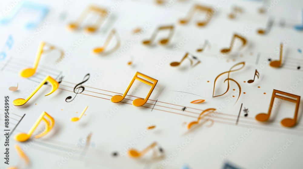 Fototapeta premium Golden Musical Notes on Sheet Music.
