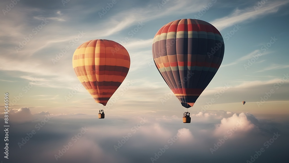Hot air balloons flying on sky together. Hot air balloons flying on sky together.