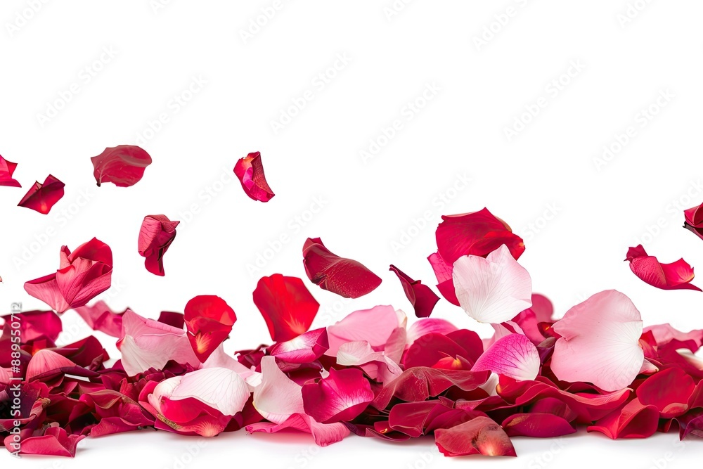 red rose petals isolated on white in simple composition background with copy space red rose petals isolated on white in simple composition background with copy space