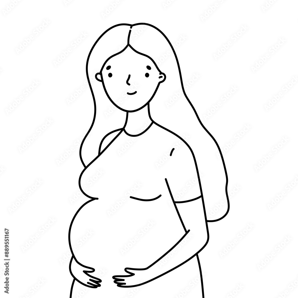 Smiling pregnant woman isolated on a white background. Vector hand-drawn illustration in doodle style. Perfect for logo, various designs. Smiling pregnant woman isolated on a white background. Vector hand-drawn illustration in doodle style. Perfect for logo, various designs.