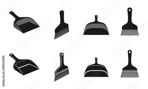 short dustpan and broom icon set vector illustration isolated on white background.