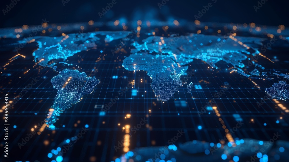 World map abstract, conceptualization of global networks and connectivity, international data transfer, cyber technology, global commerce World map abstract, conceptualization of global networks and connectivity, international data transfer, cyber technology, global commerce