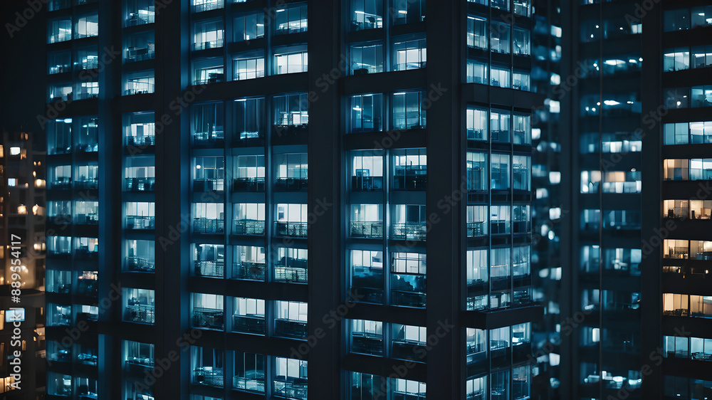 windows in many floors that glow at night windows in many floors that glow at night