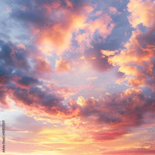 Lifelike photograph of a vibrant sunset sky with intricate cirrostratus clouds, isolated on white background