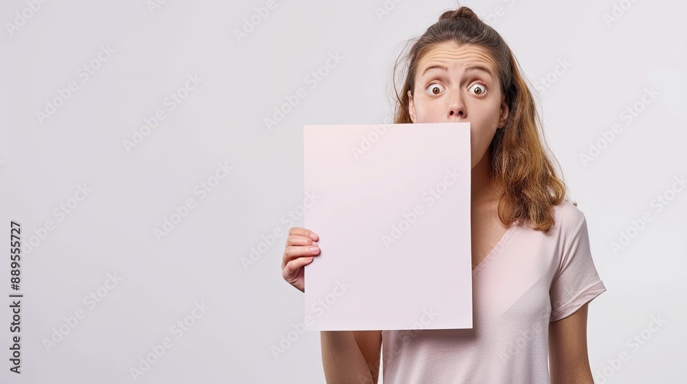 beautiful young woman holding a blank board mockup for announcements or statements - discounts, sales, or other call-to-action words beautiful young woman holding a blank board mockup for announcements or statements - discounts, sales, or other call-to-action words