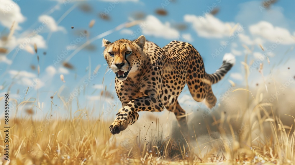 Naklejka premium photo wildlife cheetah running on savanna
