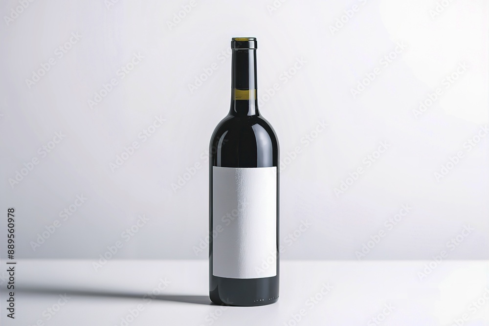 A pristine and empty wine bottle with a blank label, A pristine and empty wine bottle with a blank label,