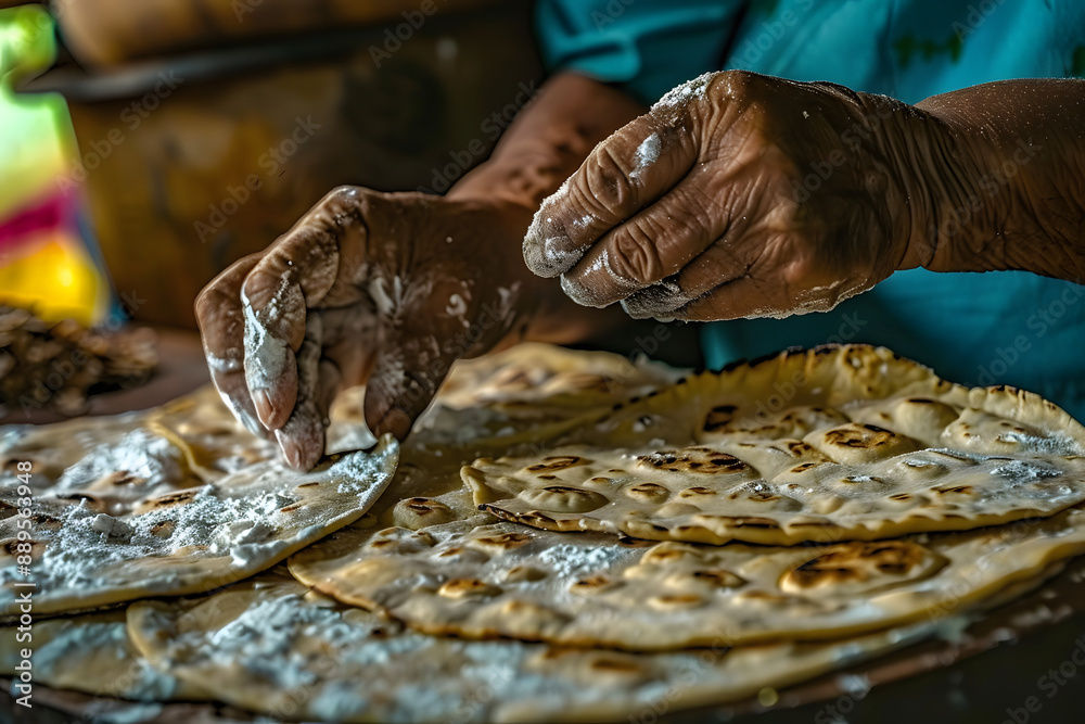 Fototapeta premium closeup of mexican hands crafting artisanal corn tortillas cultural heritage culinary tradition