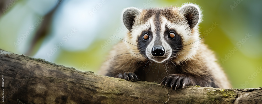 Fototapeta premium Close Up Portrait Of A Young Raccoon In A Natural Setting