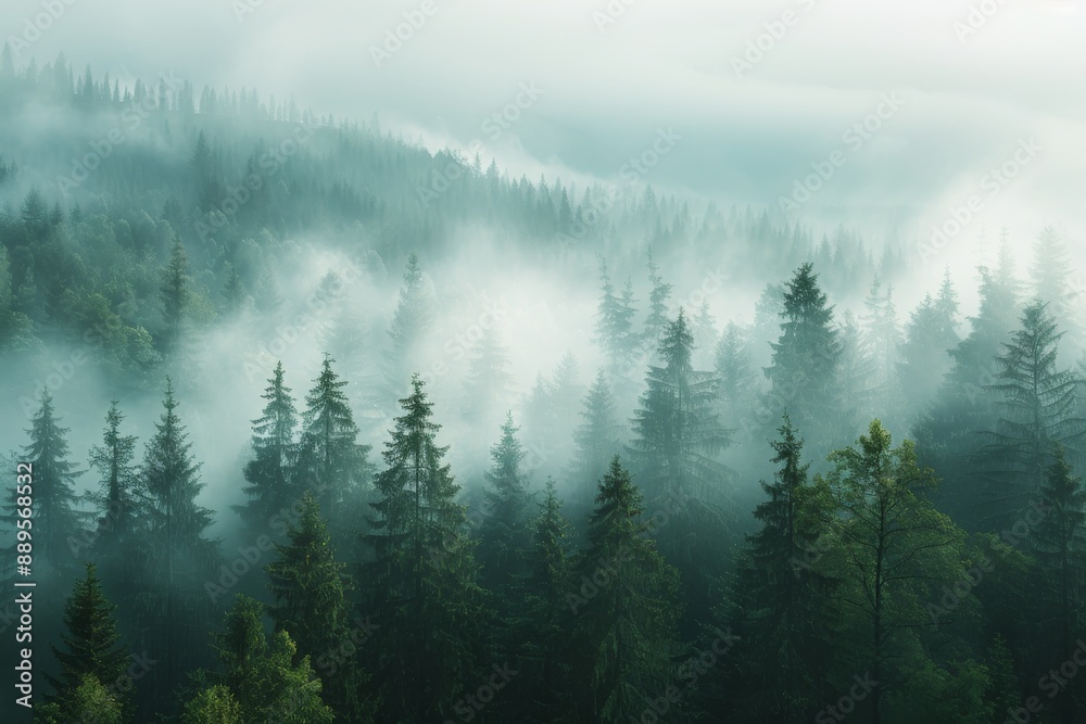 An ideal setting for hiking and exploring the outdoors in a misty mountain forest. An ideal setting for hiking and exploring the outdoors in a misty mountain forest.