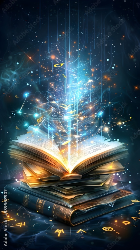 custom made wallpaper toronto digitalEnchanted Spellbook with Floating Pages and Glowing Runes
