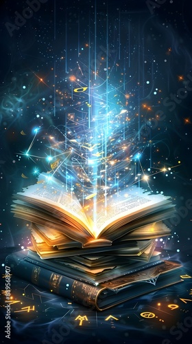 Wallpaper Mural Enchanted Spellbook with Floating Pages and Glowing Runes Torontodigital.ca
