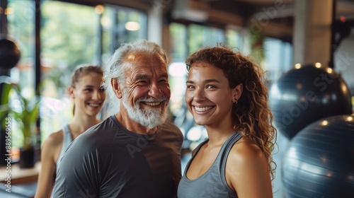 Retired individual participating in a wellness program, guided by a fitness coach photo