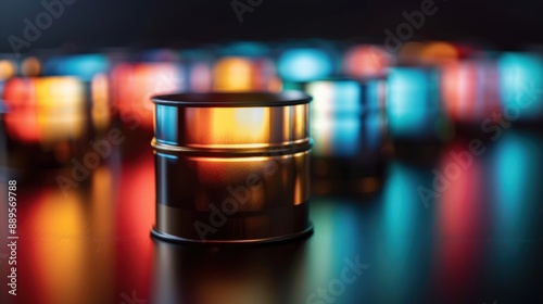 Colorful metal candle holders create a warm, inviting glow on a reflective surface, perfect for creating ambiance in any room or event setting. © KanitChurem
