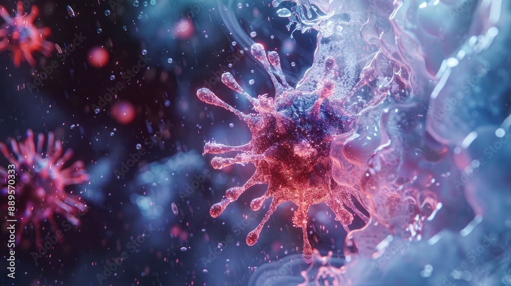 A conceptual image of a virus particle dissolving in a medical solution, symbolizing the effectiveness of treatments or vaccines. A conceptual image of a virus particle dissolving in a medical solution, symbolizing the effectiveness of treatments or vaccines.