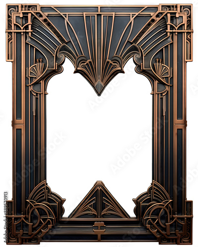 Golden art deco frame with ornament. Retro golden art deco or art nouveu frame in roaring 20s style. ,. photo