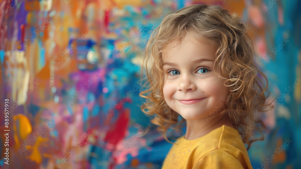 Child portrait of a young artist proudly showing off a painting. Child portrait of a young artist proudly showing off a painting.