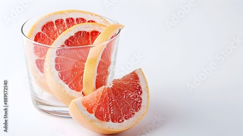 Juicy Grapefruit Slices in a Glass on a Clean White Background
