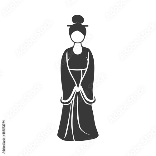 chinese women wearing hanfu traditional clothing minimalist line art icon logo symbol