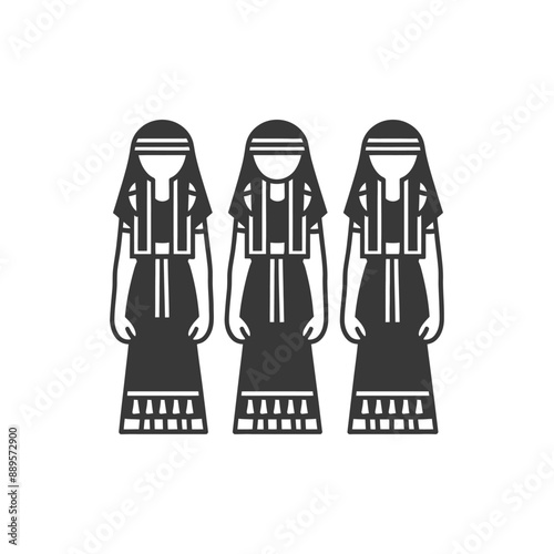 egyptian women wearing tob sebleh traditional clothing minimalist line art icon logo symbol