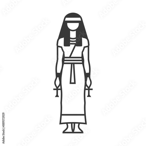 egyptian women wearing tob sebleh traditional clothing minimalist line art icon logo symbol
