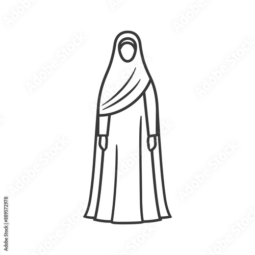 emirates women wearing abaya traditional clothing minimalist line art icon logo symbol