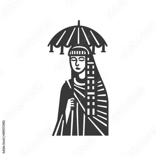egyptian women wearing tob sebleh traditional clothing minimalist line art icon logo symbol