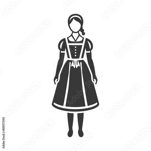 germany women wearing dirndl traditional clothing minimalist line art icon logo symbol