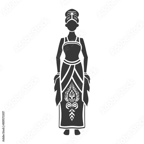 indonesian balines women wearing payas madya traditional clothing minimalist line art icon logo