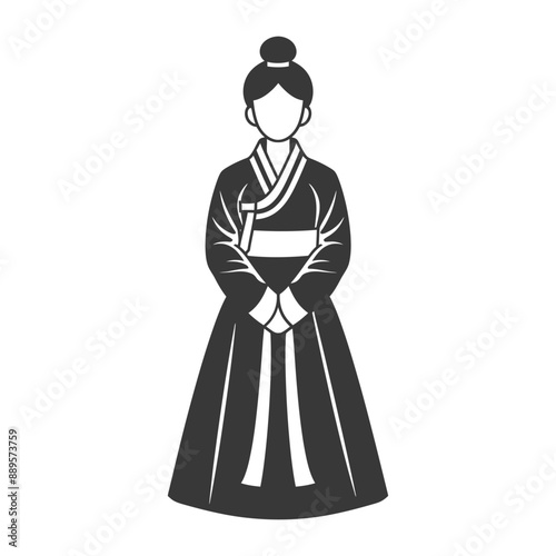 korean women wearing hanbok traditional clothing minimalist line art icon logo symbol