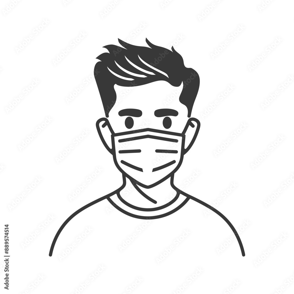 man using face mask in minimalist line art icon logo symbol man using face mask in minimalist line art icon logo symbol