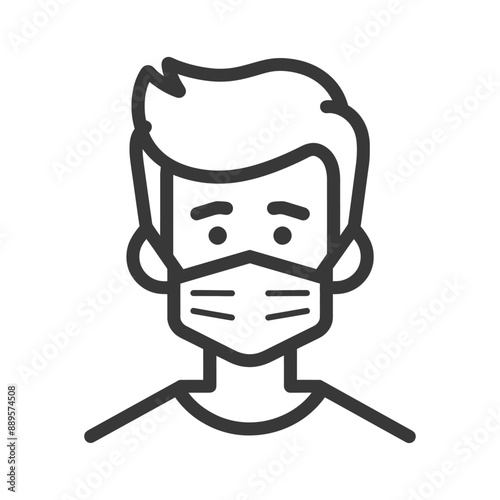 man using face mask in minimalist line art icon logo symbol
