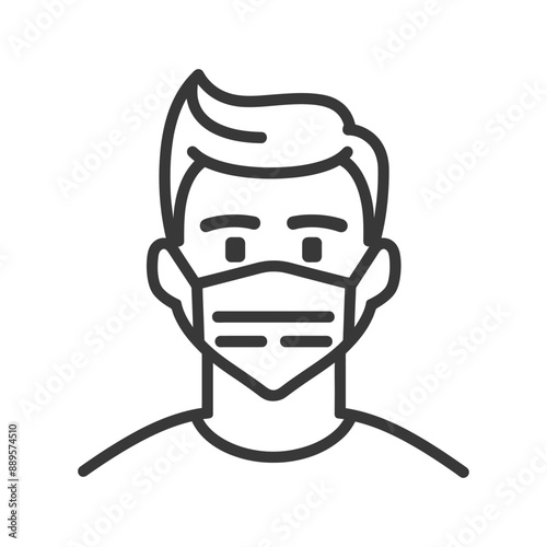 man using face mask in minimalist line art icon logo symbol