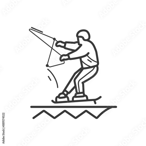 man wakeboarder athlete in action in minimalist line art icon logo symbol