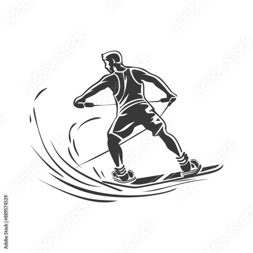 man wakeboarder athlete in action in minimalist line art icon logo symbol