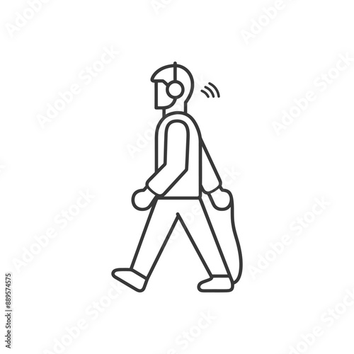 man walking while listening to headset in minimalist line art icon logo symbol